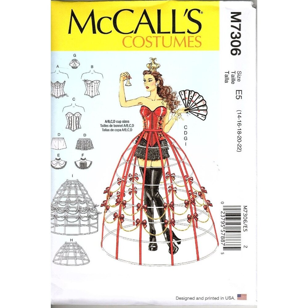 McCalls M7306 Misses 14 to 22 Corset and Hoop Skirt Costume Sewing Pattern